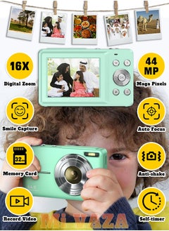 اشتري Autofocus Digital Camera for Kids - FHD 1080P 44MP - Rechargeable Compact Mini Camera with 16X Digital - Portable Pocket Camera - With 32GB Memory Card في الامارات