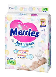 Buy Merries Japanese Tape Diapers Pants Size Small 82, 4-8 Kg, Gentle To Skin Baby Tape Diapers, Comfort Jumbo Pack, 82 Count in UAE