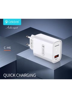 Buy Celebrat C-S6 EU Super Quick Charger With Type C Output And Intelligent Identification Smart Chip Fits Various Smart Devices 25W - White in Egypt