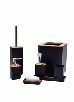 اشتري 7Pcs Black Bamboo Bathroom Accessories Set Toilet Toothbrush Holder Set Bamboo Soap Box Toothbrush Trash Bin Kit Bamboo Bath Accessories for Home Hotel في الامارات