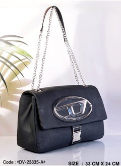 Buy Elegant Light Black Linen and leather Shoulder Bag with Metal handle in Egypt