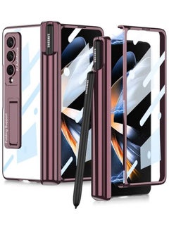 اشتري Samsung Galaxy Z Fold4 Case Magnetic Hinge Protection Z Fold 4 Case with S Pen Holder Transparent Plating PC Crystal Cover Front Glass All Inclusive Case Wine Red with S Pen Holder في الامارات