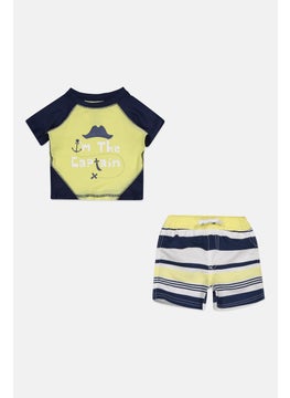 Buy Toddlers Boy 2 Pieces Swimwear Top and Bottom Set, Yellow/Navy in UAE