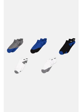 Buy Men 5 Pairs Brand Logo Socks, White/Royal Blue Combo in UAE