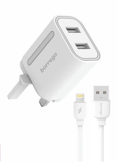 Buy Borrego PC04 5V/2.4A PD A+ QC3.0 Dual Port Fast Charging Charger With Lightning Cable For IOS in Saudi Arabia