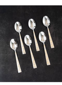 Buy Stainless steel dinner spoon with golden style 6 pieces in Saudi Arabia