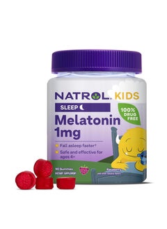 Buy Natrol Sleep Melatonin 1mg Kids Fall Asleep Faster, Safe and Effective For Ages 4+ Raspberry 90 Gummies in UAE