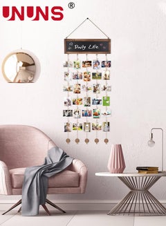 Buy Hanging Photo Displays,Wall Hanging Picture Organizer With 30 Wood Clips For Hone Decor,Home Decor Gifts,Multi Pictures Organizer in UAE