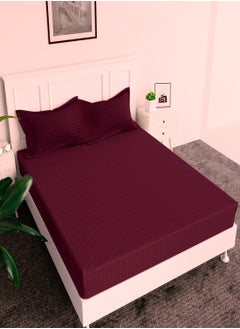 Buy Fitted Bed Sheet +2Pcs Pillow Covers, King/Queen/Double/Single Sizes, Color Maroon in UAE