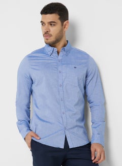 Buy Men Blue Slim Fit Casual Cotton Shirt in UAE