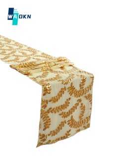 Buy 30*275 cm Sequined Rectangular Glitter Table Runner, Polyester Fiber Glitter Tablecloth Cover, Suitable for Wedding Banquet Gold Leaf Pattern Decoration in Saudi Arabia