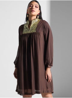 Buy High Neck Pleated Dress in Saudi Arabia