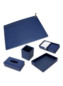 اشتري 5 Piece FIS Executive Desk Set in Gift Box, Italian PU, Blue Color - FSDS221BL في الامارات