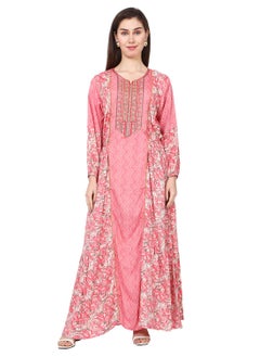 اشتري THREAD EMBROIDERY LONG VISCOSE PRINTED PINK COLOUR STYLISH ELEGANT ARABIC KAFTAN JALABIYA DRESS في السعودية