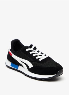 Buy Textured Sneakers with Hook and Loop Closure Black in UAE