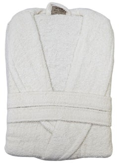 Buy Turkish Cotton Bathrobe Terry Unisex with Dual Pockets, Belt and Shawl Collar Off White One Size in UAE