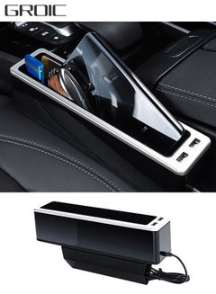 اشتري Car Seat Gap Filler Organizer with 2 USB Ports Car Charger, Multifunctional Seat Gap Storage Box, Auto Console Side Storage Box Organizer for Car Front Seat في السعودية