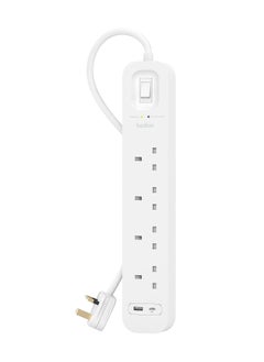 Buy Belkin 4-Outlet Surge Protector Power Strip, Wall-Mountable with 4 AC Outlets, 2M Power Cord, & Green Indicator Light - USB-C Port & USB-A Port w/USB-C PD Fast Charging - 525 Joules of Protection in UAE