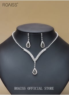 Buy 2-Piece Jewelry Set with Necklace and Earring Full Diamond V Neck Water Drop Pendant Necklace Stud Earrings Set in UAE