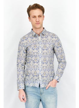 اشتري Men Slim Fit Allover Print Long Sleeves Stanley Liberty Casual Shirt, Blue/White في السعودية