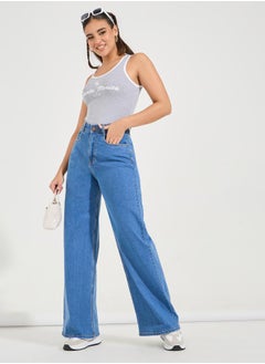 Buy Basic High Rise Full Length Wide Leg Jeans in Saudi Arabia