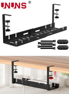 Buy Under Desk Cable Management Tray Black, No Drill Cable Management Organizer Under Desk,Retractable Cable Tray With Clamp For Desk Wire Management,Desk PC Cord Organizer Accessories For Home Office in UAE
