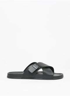 Buy Men Solid Slip-On Cross Strap Sandals with Buckle Accent in UAE