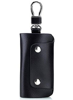 Buy Unisex Genuine Cow Leather Keychain Bag Men Women Key Holder Organizer Pouch Car Key Case Magnetic Buckle-Black in UAE