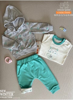 Buy Newborn pajamas with a hood high-quality cotton material with a correct fit the color of the pants is Mint and the jacket is gray from Senior Gentle in Egypt