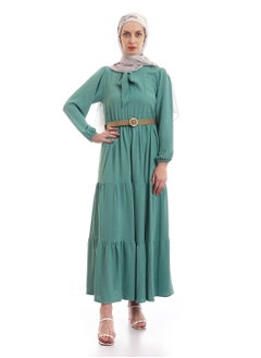 Buy Tiered Plain Turquoise Dress With Removable Belt in Egypt