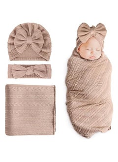 Buy Newborn Swaddle Set with Matching Hat and Headband, Receiving Headband Blankets Muslin Baby Swaddle Blankets Stretchy Baby Blankets for Girls and Boys in Saudi Arabia