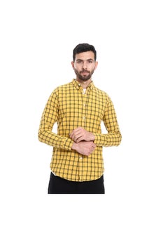 Buy Windowpane Pattern Regular Fit Shirt - Mustard & Black in Egypt