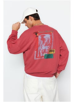 اشتري Dried Rose Men's Oversized Wash-Effective Cotton Sweatshirt with a Printed Back. في مصر