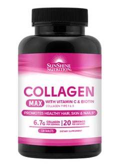 Buy Collagen Max Tablets With Vitamin C & Biotin I Collagen Type 1&3 Promotes Healthy Hair, Skin And Nails 120 Tablets in UAE