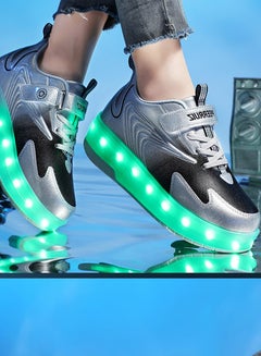 اشتري Single Round Walking Shoes LED Lights Shoes Light Up Boys And Girls Children Roller Skates USB Charge Grey في الامارات