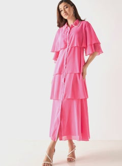 Buy Ruffled Shirt Dress With Short Sleeves in UAE