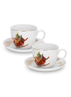 Buy 2-Piece Cup And Saucer 400ml Christmas New Bone China,Christmas Holiday Season Collection Dinnerware in UAE