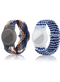 اشتري 2 Pcs Kids Bracelet Strap Compatible with AirTag, GPS Kids Tracker Holder Woven Wrist Strap Nylon Adjustable Anti-Loss Airtag Strap for Kids Seniors（White Blue,Navy Blue） في السعودية