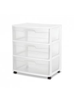 اشتري Sterilite Wide 3-Drawer Storage Cart, Organize Items in Bedroom, Kitchen, Bathroom, Craft & Dorm Room, White with Clear Drawers, 1-Pack في الامارات