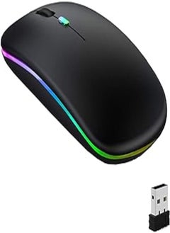 اشتري ANYOUI Wireless Bluetooth Mouse, LED Slim Dual Mode (Bluetooth 5.1 + USB) 2.4GHz Rechargeable Silent Bluetooth Wireless Mouse, Computer Mice with USB Receiver(Black) في مصر