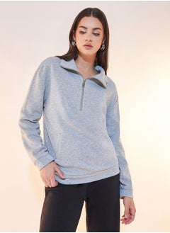 Buy Solid Half-Zip Detail Dropped Shoulder Sweatshirt in Saudi Arabia