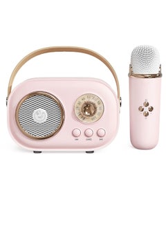 اشتري Mini Karaoke Machine with Wireless Microphone Set, Portable Bluetooth Karaoke Speaker, Retro Handheld Style Bluetooth Speaker for Kids and Adults for Family Party Singing Party Birthday (Pink) في الامارات