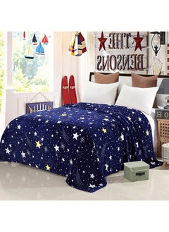 Buy Beautiful Stars Design Soft Fluffier Blanket Microfibre King Size Flannel Stars Printed Bed Blanket Blue/White in UAE