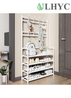 Buy ULHYC Simple Metal Coat Rack,Hallway Shoe Rack Coat Rack Wall Hanging Clothes Floor Hanger Storage Wardrobe Multifunctional Combination Shoe And Hat Rack 80CM-White-4L in Saudi Arabia