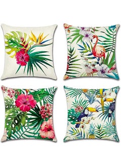 اشتري Decorative Throw Pillow Covers Pack of 4, Waterproof Cushion Covers, Perfect to Outdoor Patio Garden Living Room Sofa Farmhouse Decor (18x18 Inches) (Tropical Plants and Flowers Birds) في الامارات