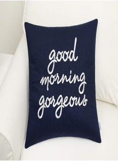 اشتري EURASIA DECOR Set of 2 Pcs Hello Handsome Good Morning Gorgeous Embroidered Square Accent Throw Pillow Cover - Gift for Wedding, Couple, Anniversary, Bedroom Decor - 18x18 Inches, Navy Blue في الامارات