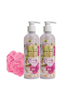 Buy 2-Pieces Wild Rose Body Wash 1000 Ml With Loofah in UAE