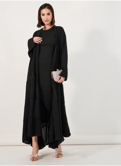 Buy Tiered Crepe Abaya with Flared Hem in Saudi Arabia