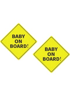 اشتري Rubik 2 Pack Baby On Board Car Sign, Bright Yellow See-Through Safety Warning Sticker, No Need Suction Cup or Magnet Durable & Strong Adhesive (12.5x12.5cm) في الامارات