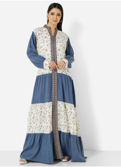 Buy OFFWHITE COMMON PRINT DESIGNER HIGH NECK MODEST JALABIYA KAFTAN in Saudi Arabia